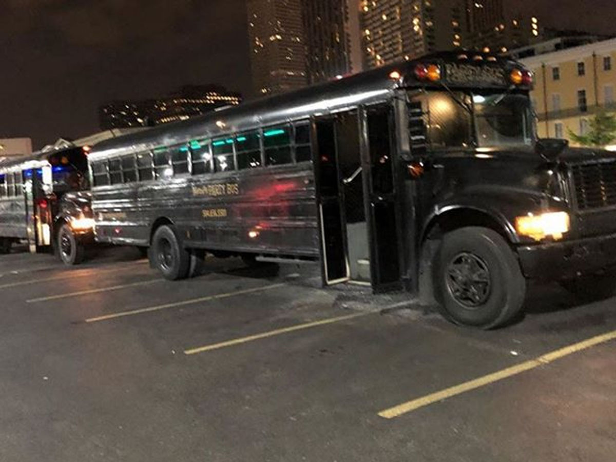 Nene's Party Bus exterior at night
